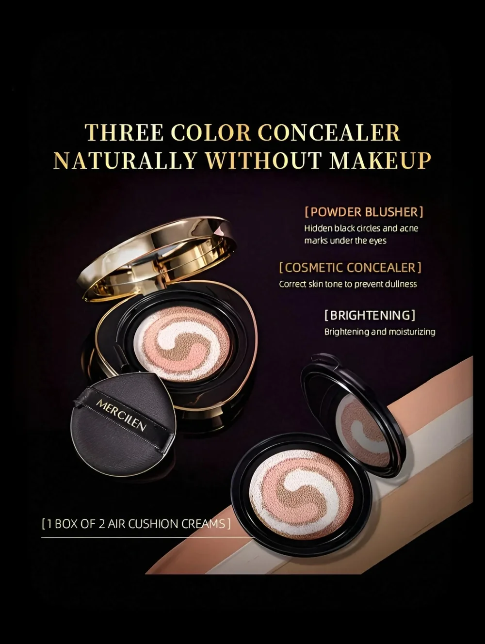 🆕FLAWLESS BB CREAM TRI~COLOR AIR CUSHION FOUNDATION WITH SPONGE (2 BB CREAMS)